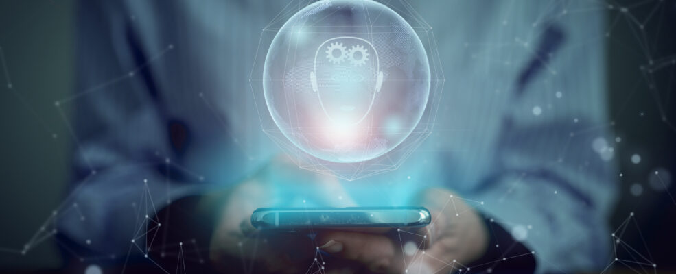 An icon of a floating head with gears where the brain should be to illustrate thought leadership.
